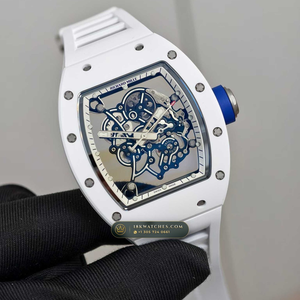 Richard Mille RM 055 Bubba Watson Manual Winding Japan Limited Edition — Studio Gallery Plate II in ATZ White Ceramic & Grade 5 Titanium (66.7g Verified Mass, Richard Mille Cal. RMUL2 Grade 5 Titanium Skeleton)