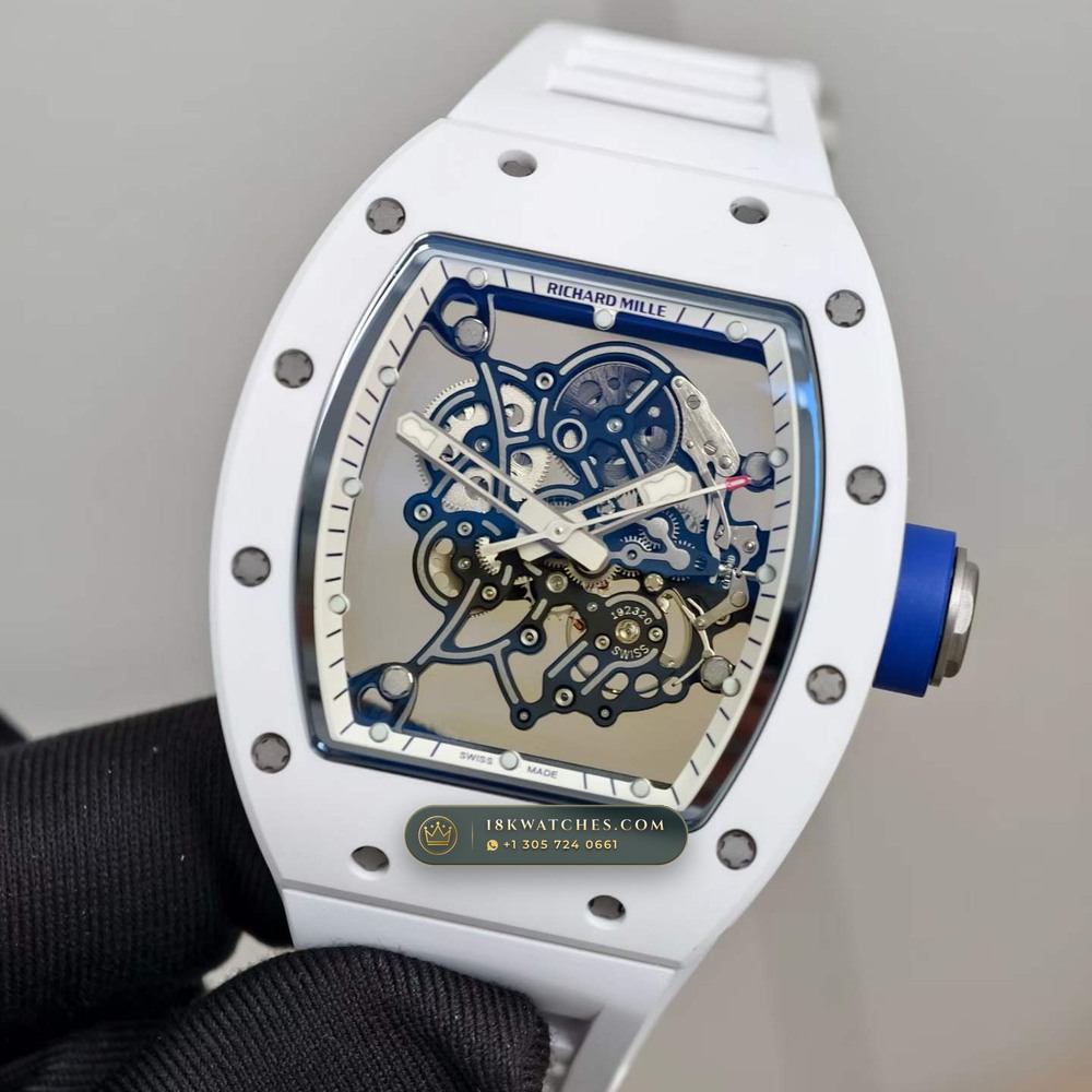 Richard Mille RM 055 Bubba Watson Manual Winding Japan Limited Edition — Studio Gallery Plate III in ATZ White Ceramic & Grade 5 Titanium (66.7g Verified Mass, Richard Mille Cal. RMUL2 Grade 5 Titanium Skeleton)