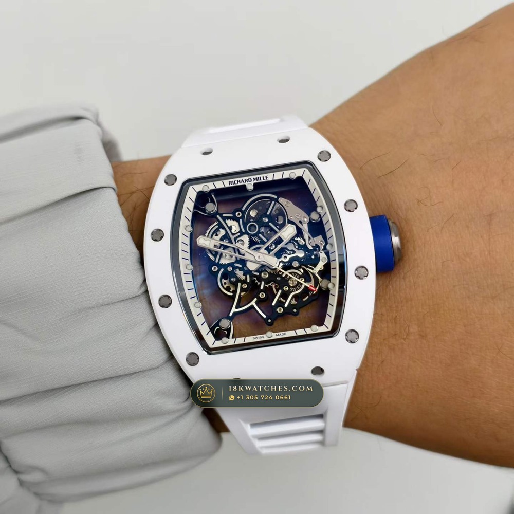 Richard Mille RM 055 Bubba Watson Manual Winding Japan Limited Edition — Studio Gallery Plate VIII in ATZ White Ceramic & Grade 5 Titanium (66.7g Verified Mass, Richard Mille Cal. RMUL2 Grade 5 Titanium Skeleton)