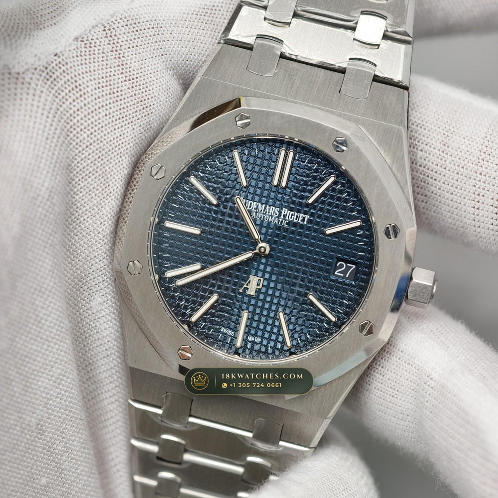 Audemars Piguet Royal Oak Jumbo Extra-Thin 39mm Custom Tapestry Dial 5-Axis CNC Case Ref. 15202ST — Studio Gallery Plate III in 904L Stainless Steel Custom Architecture (103.6g Verified Mass, Audemars Piguet Cal. 2121 Ultra-Thin)