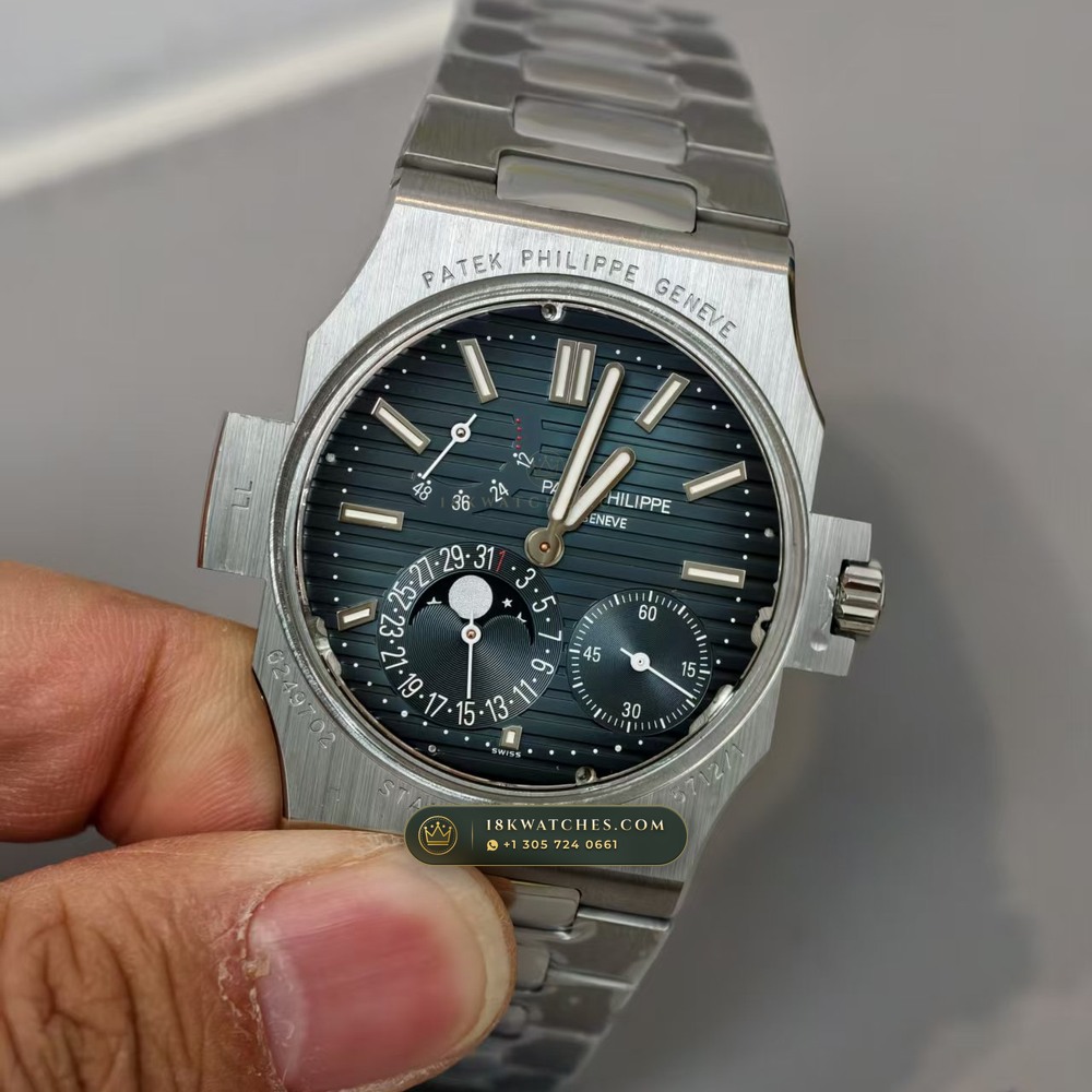 Patek Philippe Nautilus Moonphase & Power Reserve Custom SW Dial Free-Sprung Calibre Ref. 5712A — Studio Gallery Plate II in 904L Stainless Steel Custom Architecture (116.5g Verified Mass, Patek Philippe Cal. 240 PS IRM C LU - 22K Gold Micro-Rotor)