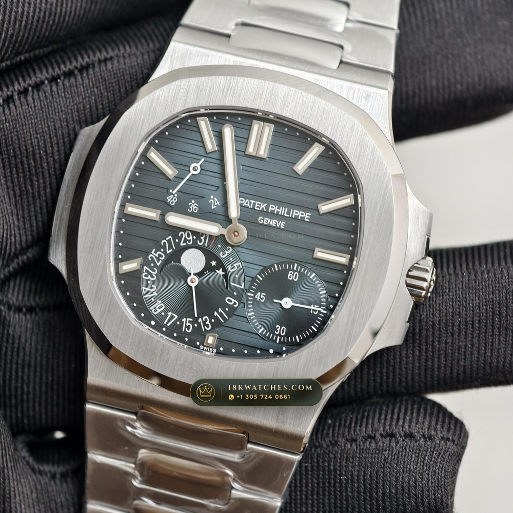 Patek Philippe Nautilus Moonphase & Power Reserve Custom SW Dial Free-Sprung Calibre Ref. 5712A — Studio Gallery Plate III in 904L Stainless Steel Custom Architecture (116.5g Verified Mass, Patek Philippe Cal. 240 PS IRM C LU - 22K Gold Micro-Rotor)
