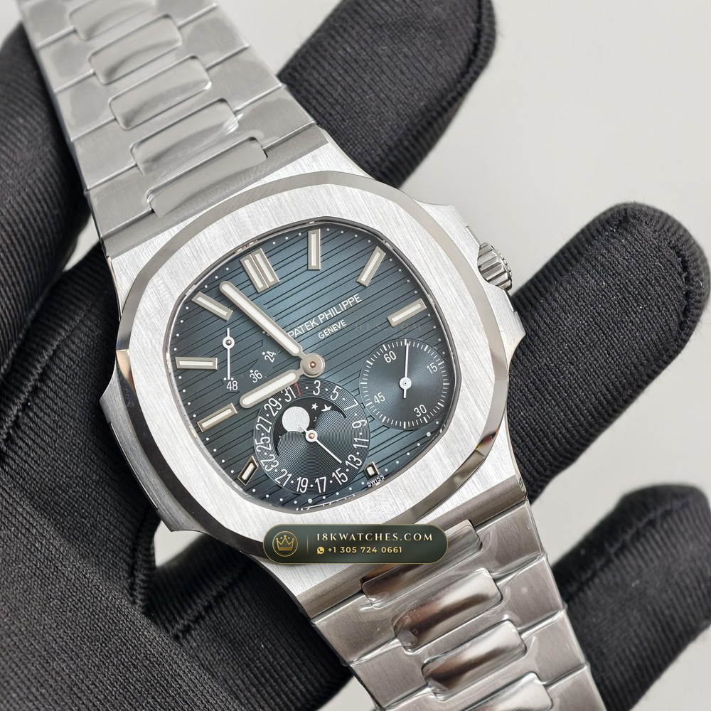 Patek Philippe Nautilus Moonphase & Power Reserve Custom SW Dial Free-Sprung Calibre Ref. 5712A — Studio Gallery Plate IV in 904L Stainless Steel Custom Architecture (116.5g Verified Mass, Patek Philippe Cal. 240 PS IRM C LU - 22K Gold Micro-Rotor)