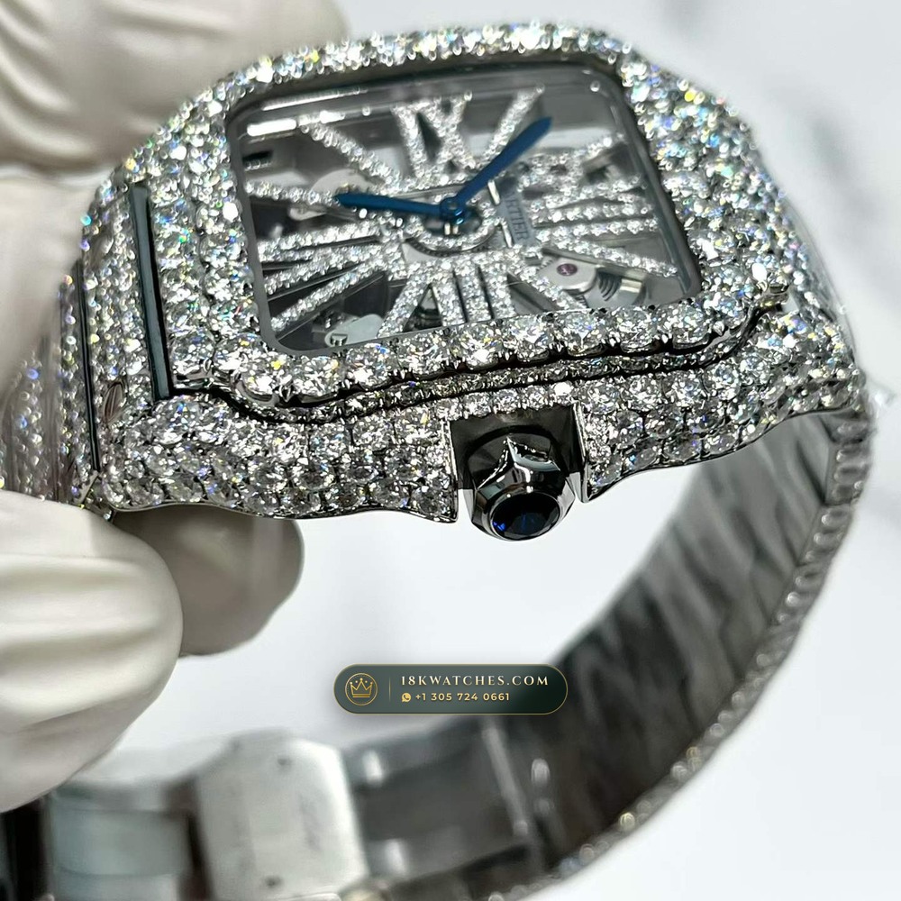 Cartier Santos de Cartier Large Skeleton Full VVS Diamond Pave Ref. WHSA0015 — Studio Gallery Plate IV in 904L Stainless Steel Custom Architecture (115.9g Verified Mass, Cartier Manufacture Cal. 1847 MC / Skeleton Cal. 9611 MC)