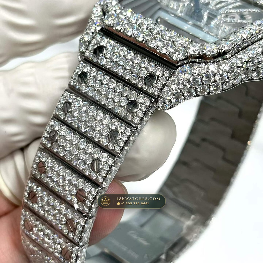 Cartier Santos de Cartier Large Skeleton Full VVS Diamond Pave Ref. WHSA0015 — Studio Gallery Plate V in 904L Stainless Steel Custom Architecture (115.9g Verified Mass, Cartier Manufacture Cal. 1847 MC / Skeleton Cal. 9611 MC)
