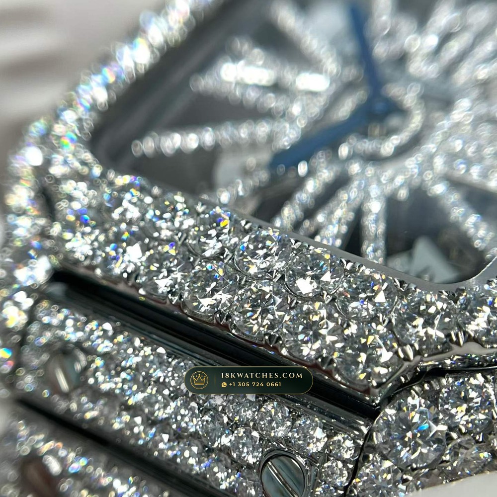 Cartier Santos de Cartier Large Skeleton Full VVS Diamond Pave Ref. WHSA0015 — Studio Gallery Plate VII in 904L Stainless Steel Custom Architecture (115.9g Verified Mass, Cartier Manufacture Cal. 1847 MC / Skeleton Cal. 9611 MC)