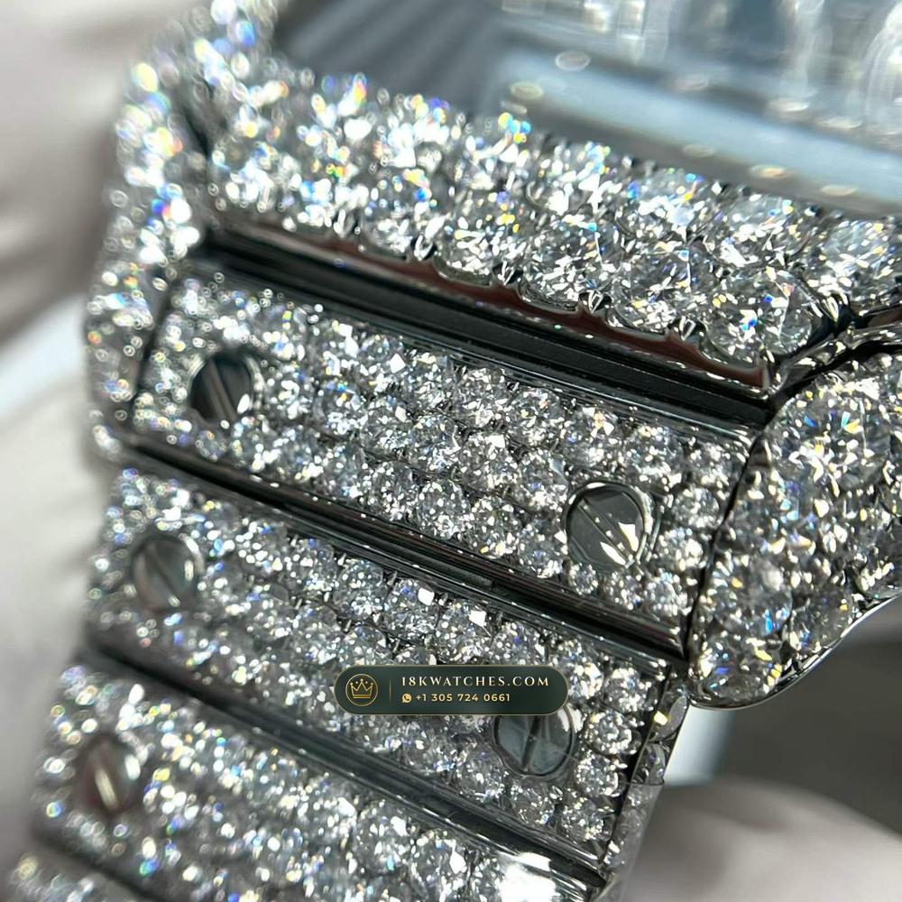 Cartier Santos de Cartier Large Skeleton Full VVS Diamond Pave Ref. WHSA0015 — Studio Gallery Plate VIII in 904L Stainless Steel Custom Architecture (115.9g Verified Mass, Cartier Manufacture Cal. 1847 MC / Skeleton Cal. 9611 MC)