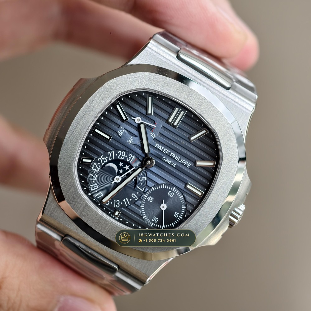 Patek Philippe Nautilus Moonphase & Power Reserve Ref. 5712/1A — Studio Gallery Plate II in 904L Stainless Steel Custom Architecture (116.1g Verified Mass, Patek Philippe Cal. 240 PS IRM C LU - 22K Gold Micro-Rotor)