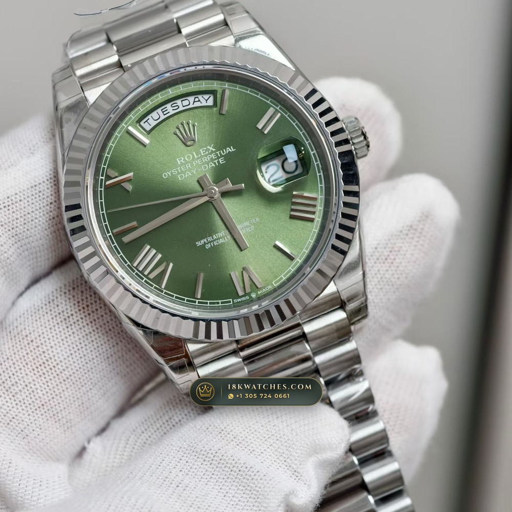 Rolex Day-Date 40 18K White Gold Geneva Atelier Spec Ref. 228239 — Studio Gallery Plate II in 18K White Gold Au750 (210.9g Verified Mass, Rolex Manufacture Cal. 3255 - 70h Power Reserve)