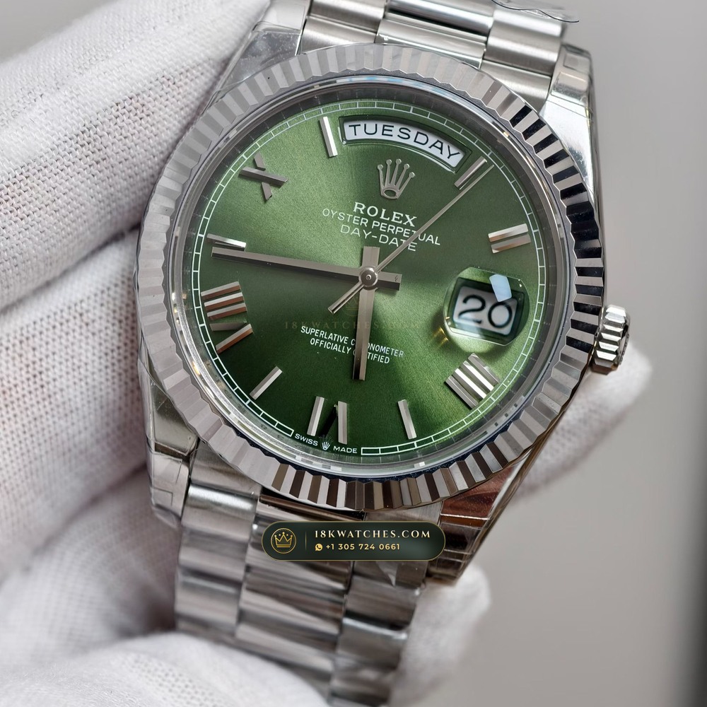Rolex Day-Date 40 18K White Gold Geneva Atelier Spec Ref. 228239 — Studio Gallery Plate III in 18K White Gold Au750 (210.9g Verified Mass, Rolex Manufacture Cal. 3255 - 70h Power Reserve)