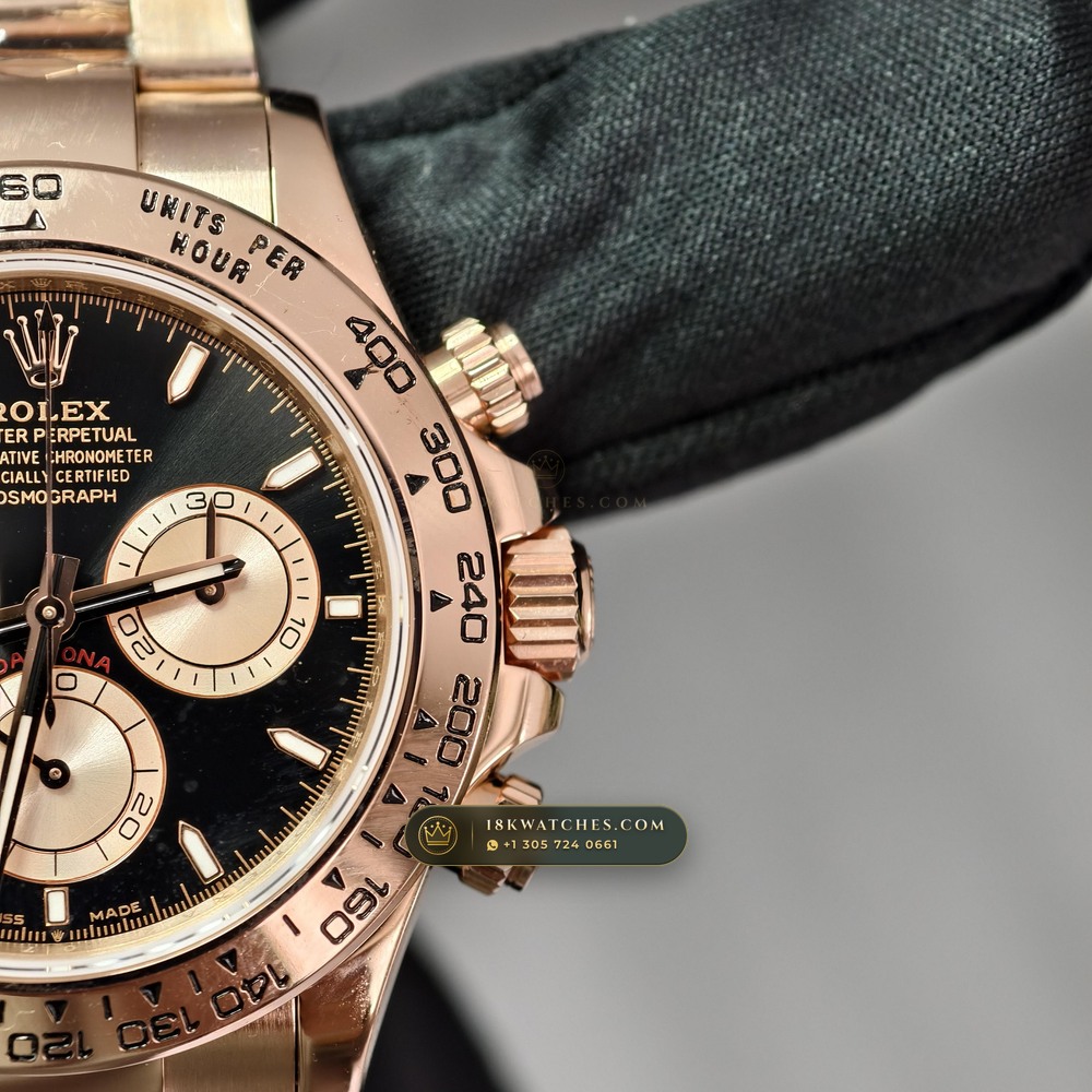 Rolex Cosmograph Daytona 18K Everose Gold Hand-Chamfered Bevel Spec Ref. 126505 — Studio Gallery Plate IV in 18K Rose Gold Au750 (216.6g Verified Mass, Rolex Manufacture Cal. 4131 - 72h Power Reserve)