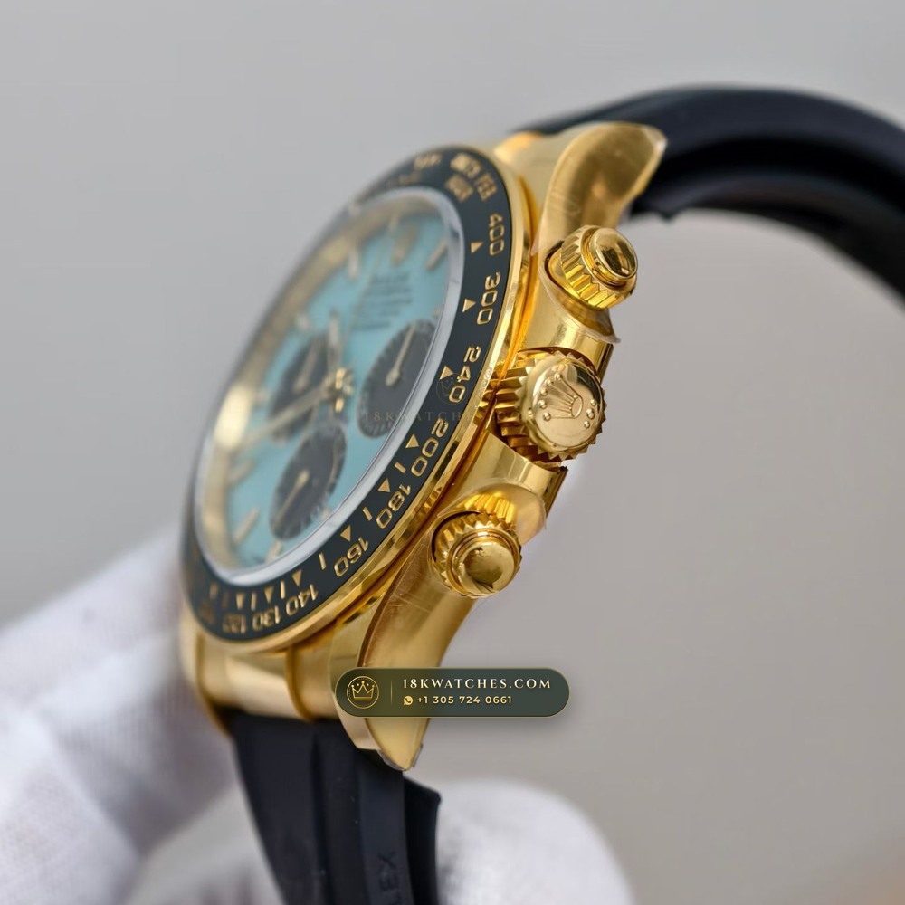 Rolex Cosmograph Daytona Tiffany Blue Dial 18K Yellow Gold Ref. 126518LN — Studio Gallery Plate V in 18K Yellow Gold Au750 (160.5g Verified Mass, Rolex Manufacture Cal. 4131 - 72h Power Reserve)