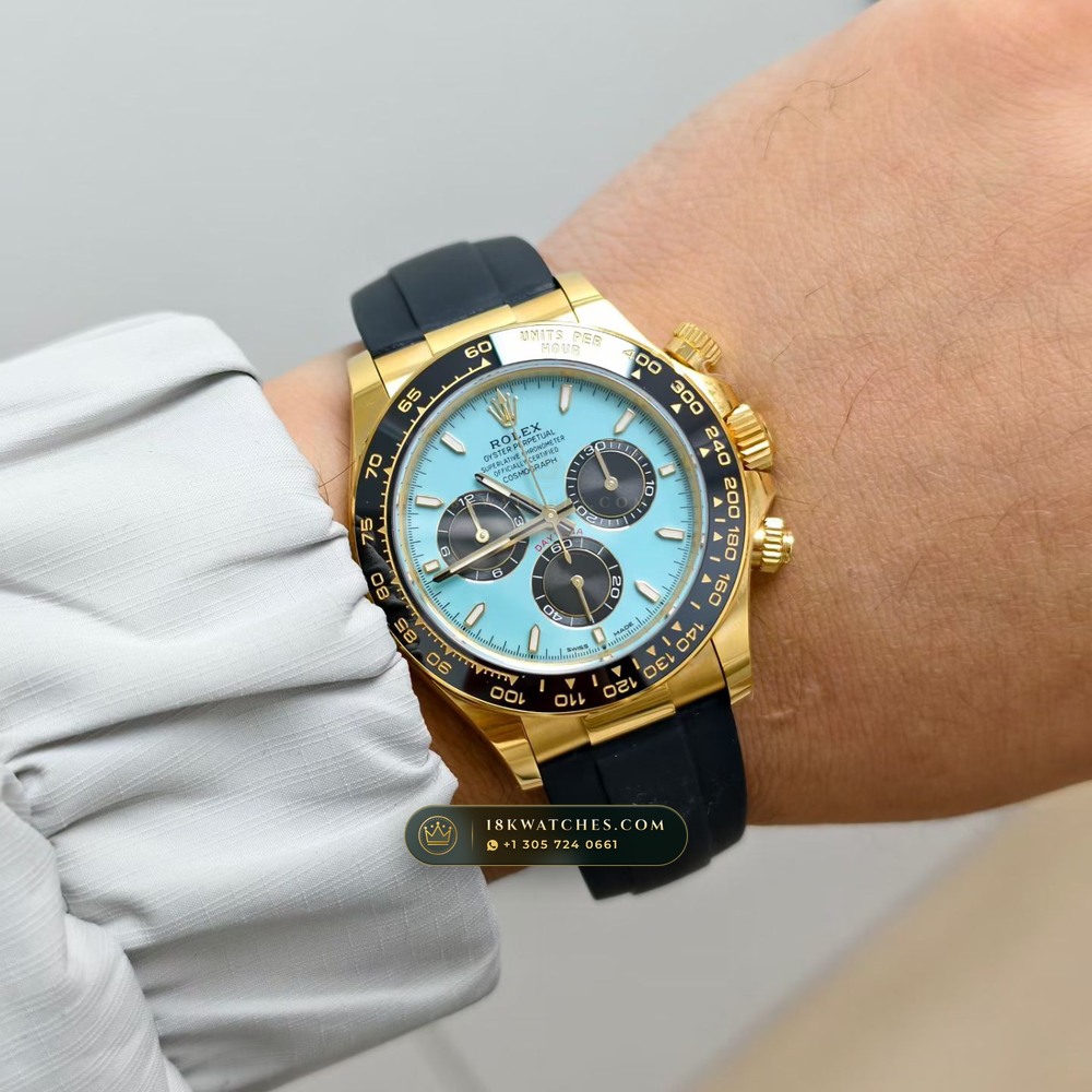 Rolex Cosmograph Daytona Tiffany Blue Dial 18K Yellow Gold Ref. 126518LN — Studio Gallery Plate VIII in 18K Yellow Gold Au750 (160.5g Verified Mass, Rolex Manufacture Cal. 4131 - 72h Power Reserve)