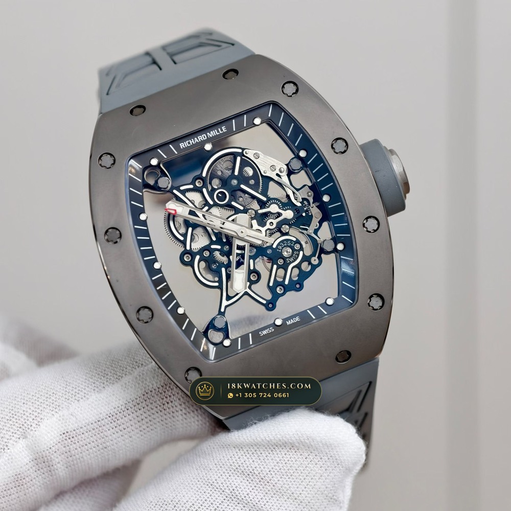 Richard Mille RM 055 Bubba Watson Manual Winding Geneva Atelier Spec — Studio Gallery Plate II in ATZ White Ceramic & Grade 5 Titanium (66.3g Verified Mass, Richard Mille Cal. RMUL2 Grade 5 Titanium Skeleton)