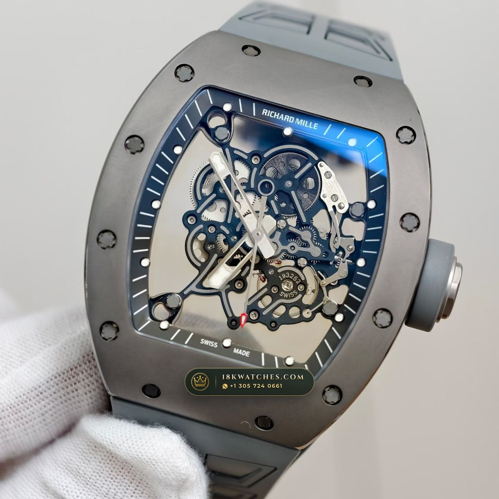 Richard Mille RM 055 Bubba Watson Manual Winding Geneva Atelier Spec — Studio Gallery Plate III in ATZ White Ceramic & Grade 5 Titanium (66.3g Verified Mass, Richard Mille Cal. RMUL2 Grade 5 Titanium Skeleton)