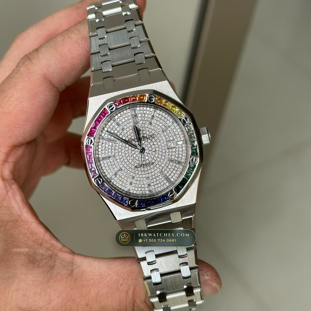 Audemars Piguet Royal Oak Double Balance Wheel Openworked Rainbow 18K White Gold Ref. 15413BC.YY.1220BC.01 — Studio Gallery Plate III in 18K White Gold Au750 (224.1g Verified Mass, Audemars Piguet Cal. 3132 Dual-Balance Openworked)