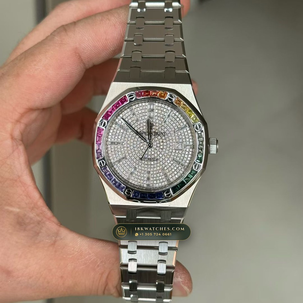 Audemars Piguet Royal Oak Double Balance Wheel Openworked Rainbow 18K White Gold Ref. 15413BC.YY.1220BC.01 — Studio Gallery Plate IV in 18K White Gold Au750 (224.1g Verified Mass, Audemars Piguet Cal. 3132 Dual-Balance Openworked)