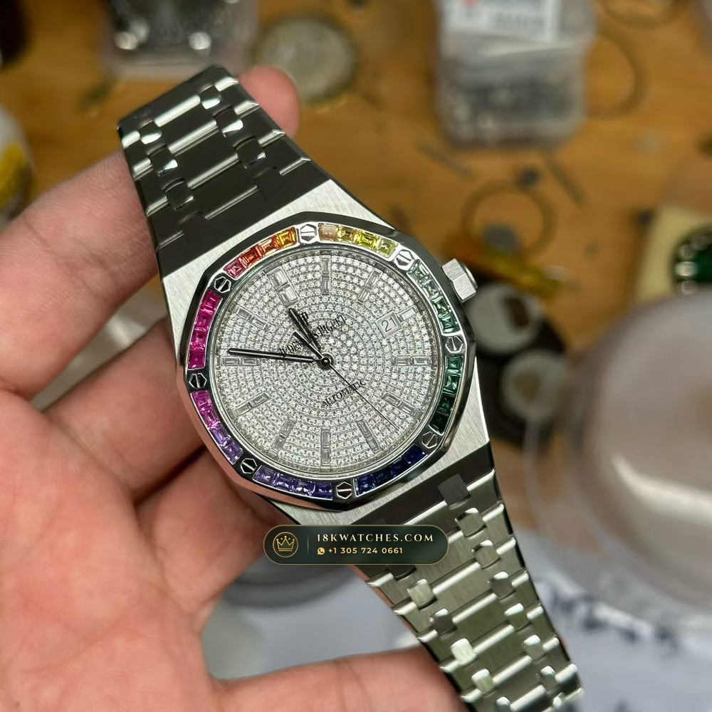 Audemars Piguet Royal Oak Double Balance Wheel Openworked Rainbow 18K White Gold Ref. 15413BC.YY.1220BC.01 — Studio Gallery Plate IX in 18K White Gold Au750 (224.1g Verified Mass, Audemars Piguet Cal. 3132 Dual-Balance Openworked)