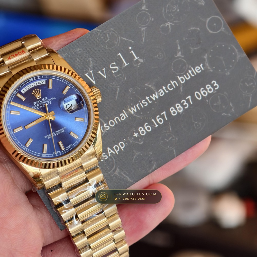 Rolex Day-Date 36 Graduated Royal Blue Sunburst Dial 18K Yellow Gold Ref. 118238 — Studio Gallery Plate VIII in 18K Yellow Gold Au750 (141.3g Verified Mass, Rolex Manufacture Cal. 3155)
