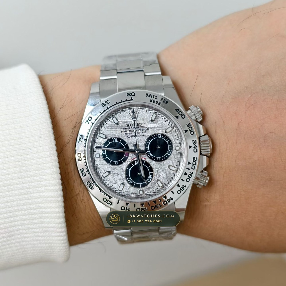 Rolex Cosmograph Daytona Gibeon Meteorite Dial 18K White Gold Ref. 116509 — Studio Gallery Plate VIII in 18K White Gold Au750 (216.9g Verified Mass, Rolex Manufacture Cal. 4130 - 72h Power Reserve)