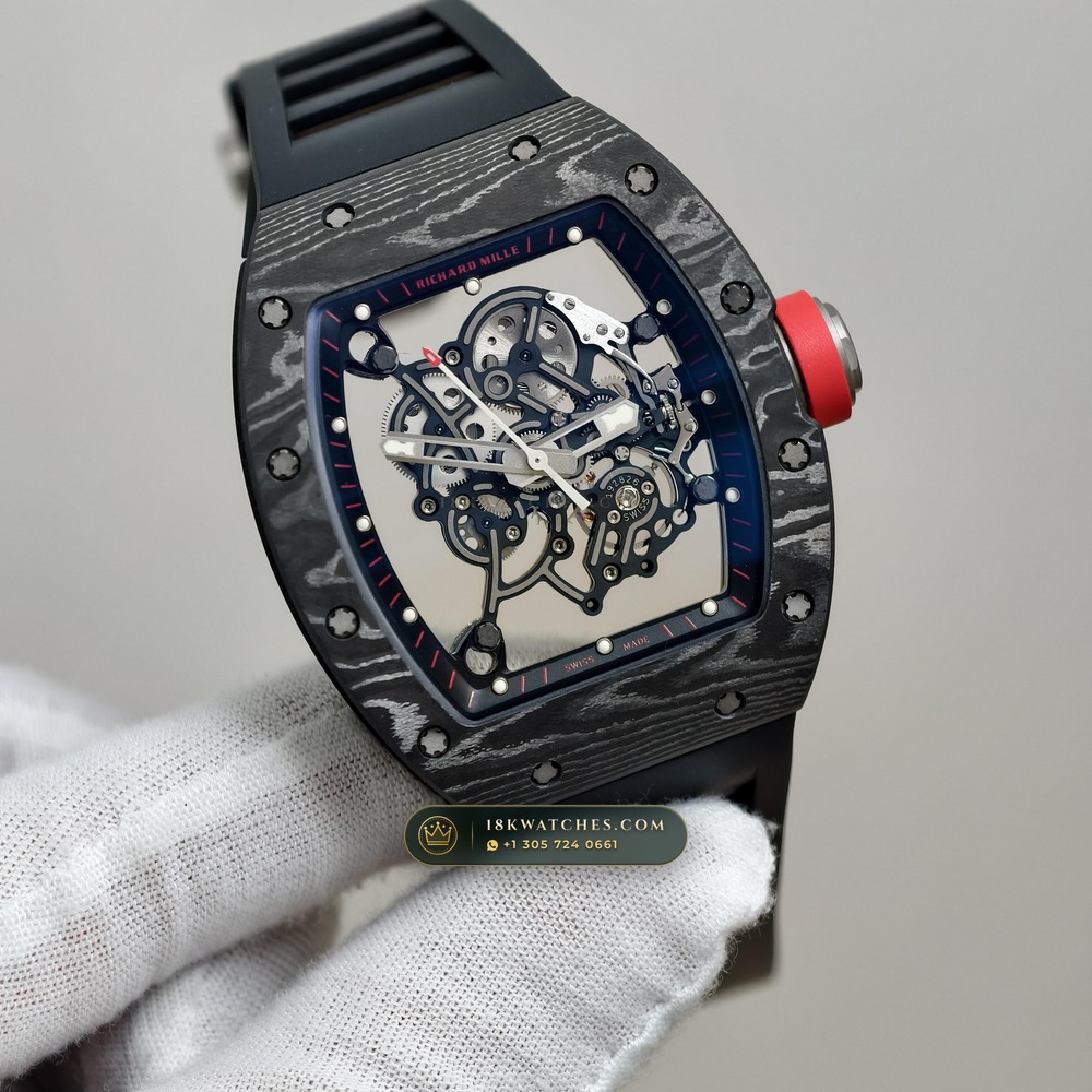 Richard Mille RM 055 Bubba Watson Manual Winding Americas Limited Edition Geneva Atelier Spec — Studio Gallery Plate II in Carbon TPT & Grade 5 Titanium (66.9g Verified Mass, Richard Mille Cal. RMUL2 Grade 5 Titanium Skeleton)