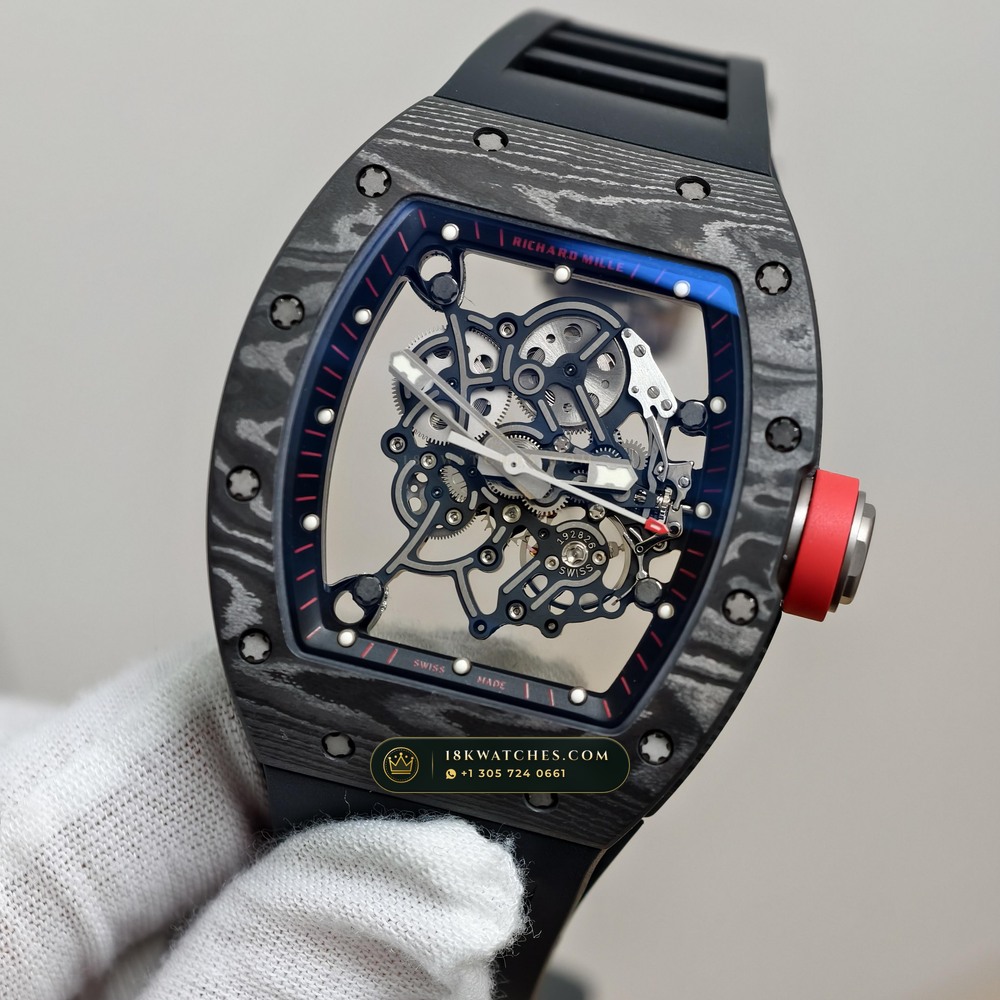 Richard Mille RM 055 Bubba Watson Manual Winding Americas Limited Edition Geneva Atelier Spec — Studio Gallery Plate III in Carbon TPT & Grade 5 Titanium (66.9g Verified Mass, Richard Mille Cal. RMUL2 Grade 5 Titanium Skeleton)