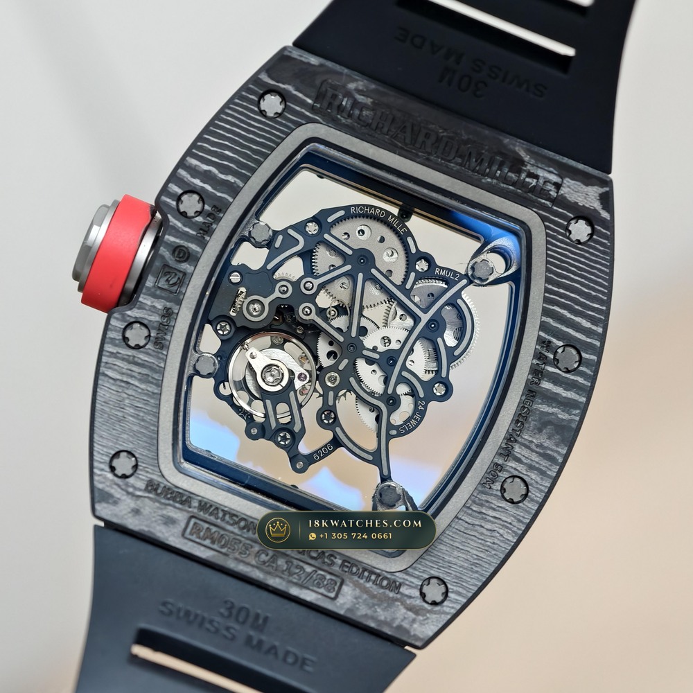 Richard Mille RM 055 Bubba Watson Manual Winding Americas Limited Edition Geneva Atelier Spec — Studio Gallery Plate VIII in Carbon TPT & Grade 5 Titanium (66.9g Verified Mass, Richard Mille Cal. RMUL2 Grade 5 Titanium Skeleton)