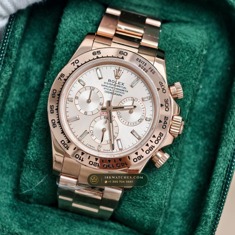 Rolex Cosmograph Daytona 18K Everose Gold Hand-Finished Buff Dial Deep Crystal Optics Ref. 116505 — Studio Gallery Plate II in 18K Rose Gold Au750 (216.1g Verified Mass, Rolex Manufacture Cal. 4130 - 72h Power Reserve)