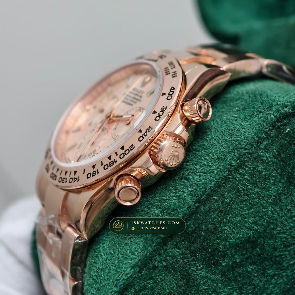 Rolex Cosmograph Daytona 18K Everose Gold Hand-Finished Buff Dial Deep Crystal Optics Ref. 116505 — Studio Gallery Plate IV in 18K Rose Gold Au750 (216.1g Verified Mass, Rolex Manufacture Cal. 4130 - 72h Power Reserve)
