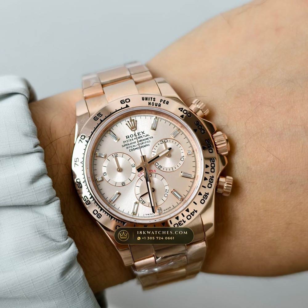 Rolex Cosmograph Daytona 18K Everose Gold Hand-Finished Buff Dial Deep Crystal Optics Ref. 116505 — Studio Gallery Plate VIII in 18K Rose Gold Au750 (216.1g Verified Mass, Rolex Manufacture Cal. 4130 - 72h Power Reserve)