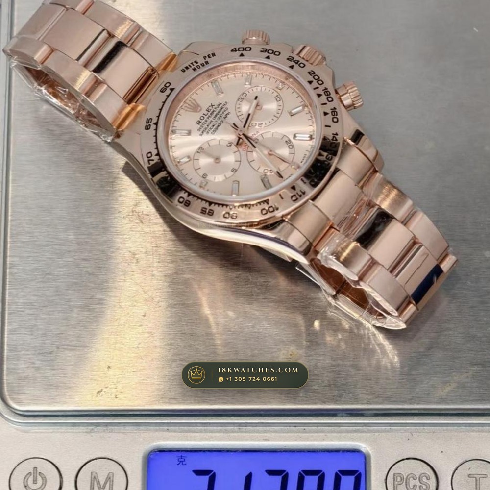 Rolex Cosmograph Daytona 18K Everose Gold Hand-Finished Buff Dial Deep Crystal Optics Ref. 116505 — Studio Gallery Plate IX in 18K Rose Gold Au750 (216.1g Verified Mass, Rolex Manufacture Cal. 4130 - 72h Power Reserve)
