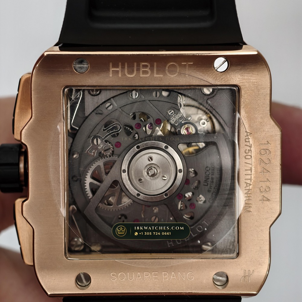 Hublot Square Bang Unico Chronograph 42mm 18K King Gold Ref. 821.OX.0180.RX — Studio Gallery Plate IV in 18K Rose Gold Au750 (120.8g Verified Mass, Hublot Unico Flyback Chronograph Cal. HUB1280)