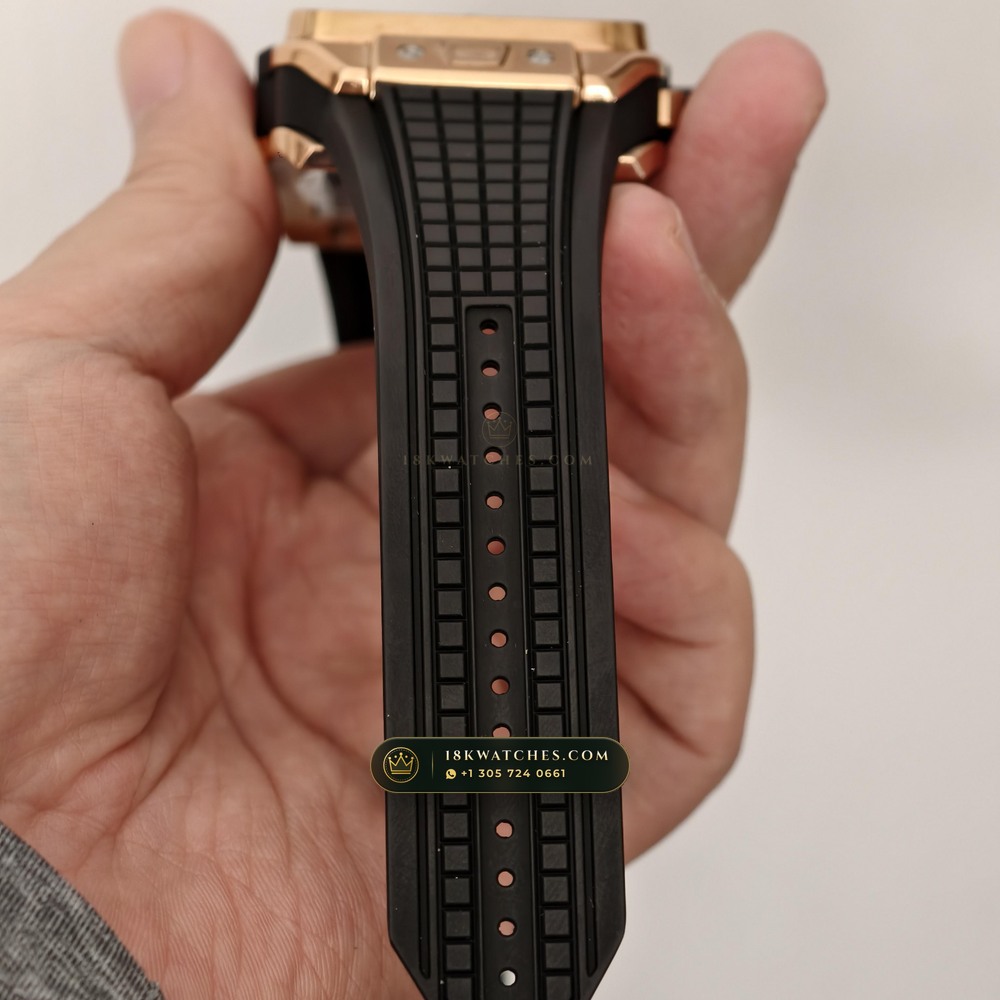 Hublot Square Bang Unico Chronograph 42mm 18K King Gold Ref. 821.OX.0180.RX — Studio Gallery Plate V in 18K Rose Gold Au750 (120.8g Verified Mass, Hublot Unico Flyback Chronograph Cal. HUB1280)