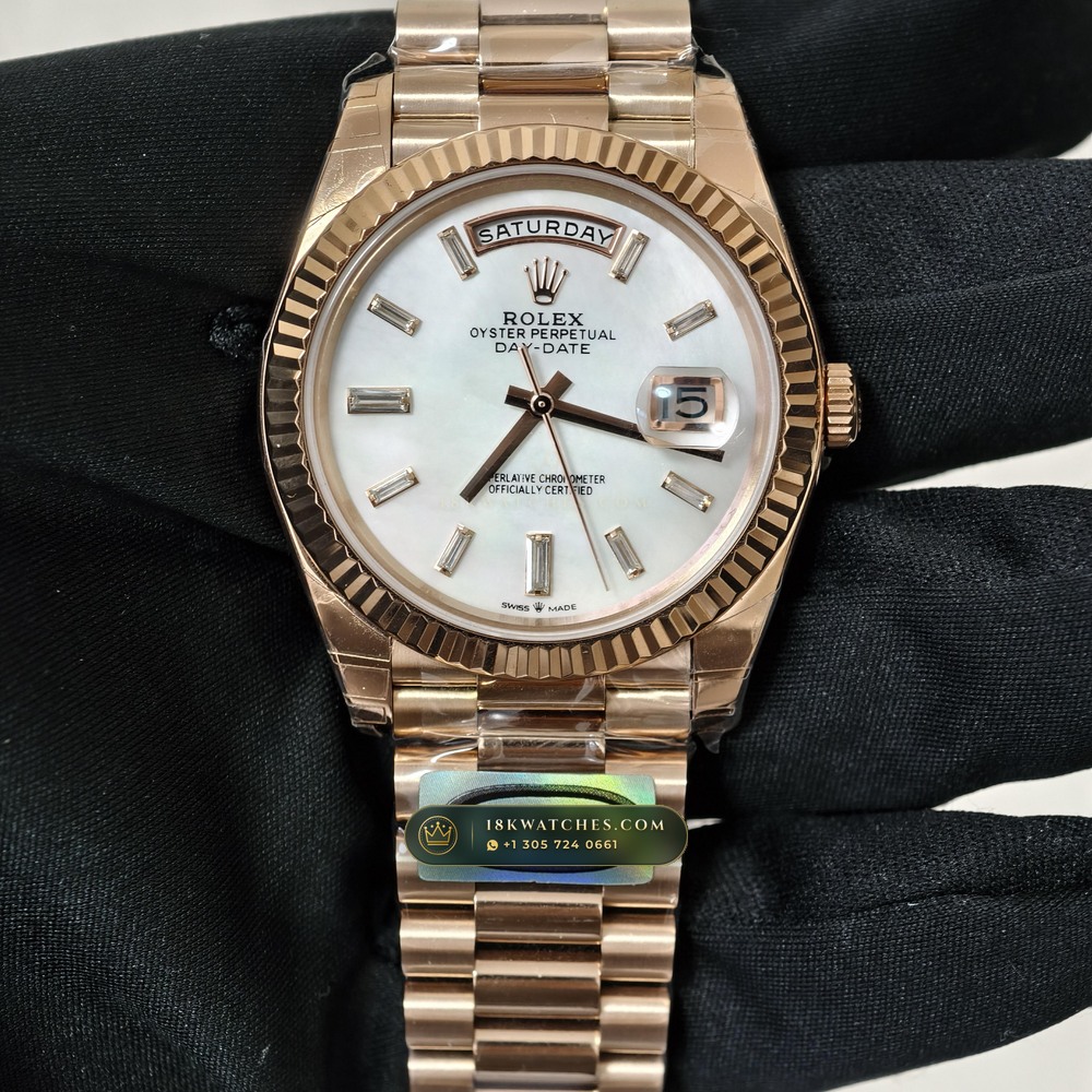 Rolex Day-Date 40 Iridescent Natural Mother-of-Pearl Dial 18K Everose Gold Geneva Atelier Spec Ref. 228235