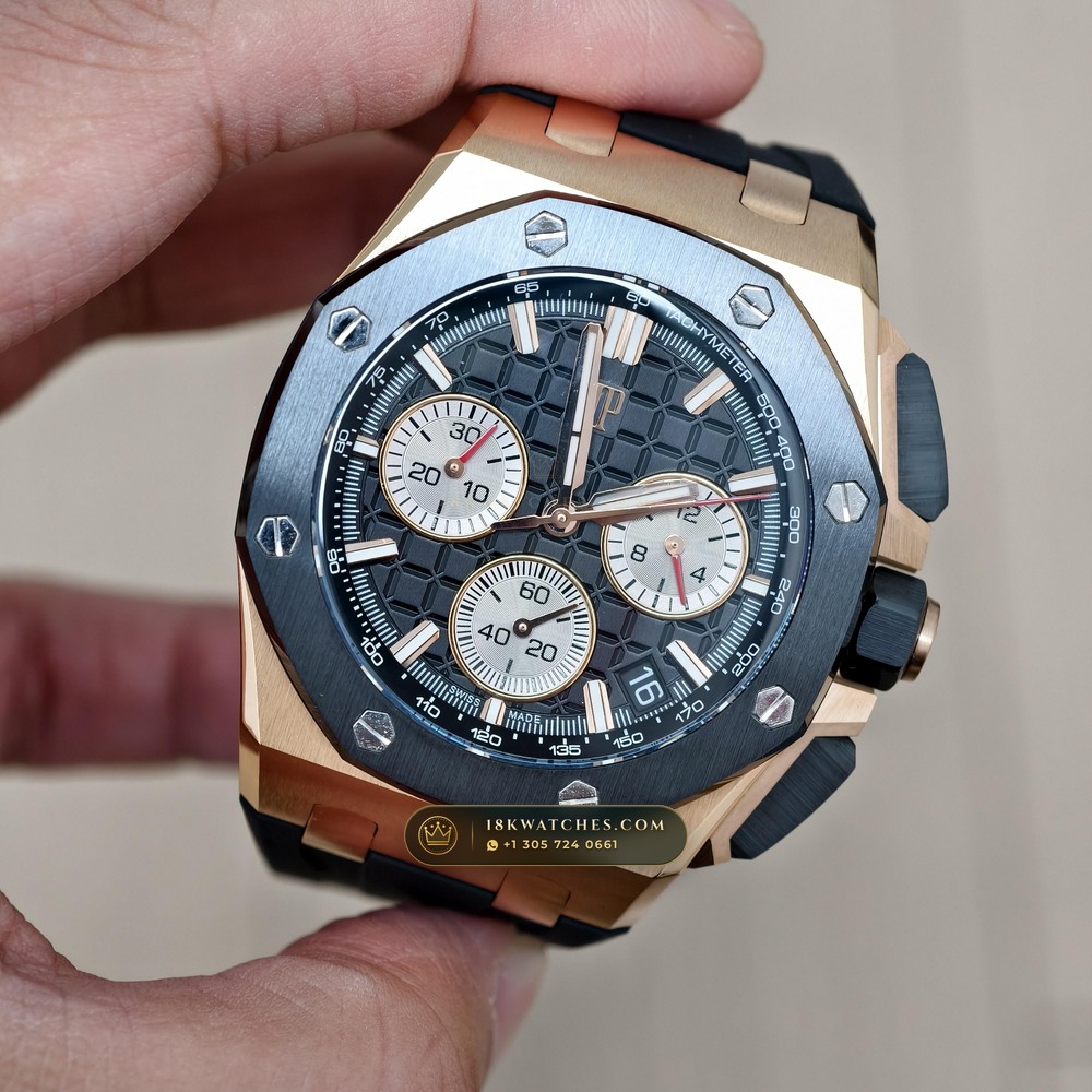 Audemars Piguet Royal Oak Offshore Selfwinding Chronograph 43mm 18K Rose Gold Ref. 26420RO.OO.A002CA.01 — Studio Gallery Plate III in 18K Rose Gold Au750 (184.3g Verified Mass, Audemars Piguet Cal. 4401 Flyback Chronograph)