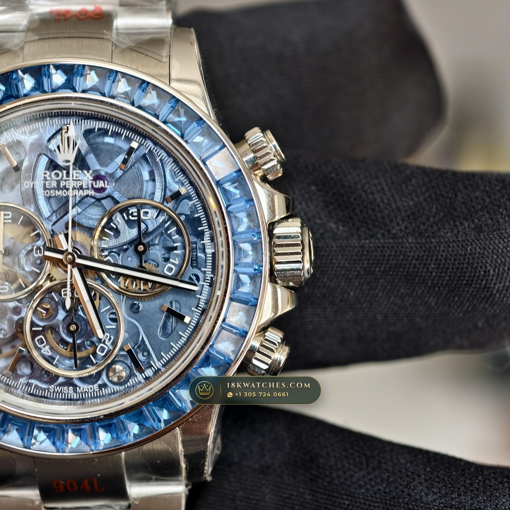 Rolex Cosmograph Daytona Artisans de Geneve Skeleton Edition Ice-Blue Sunray Dial Ref. 116500LN — Studio Gallery Plate III in 904L Stainless Steel Custom Architecture (143.7g Verified Mass, Rolex Manufacture Cal. 4130 - 72h Power Reserve)