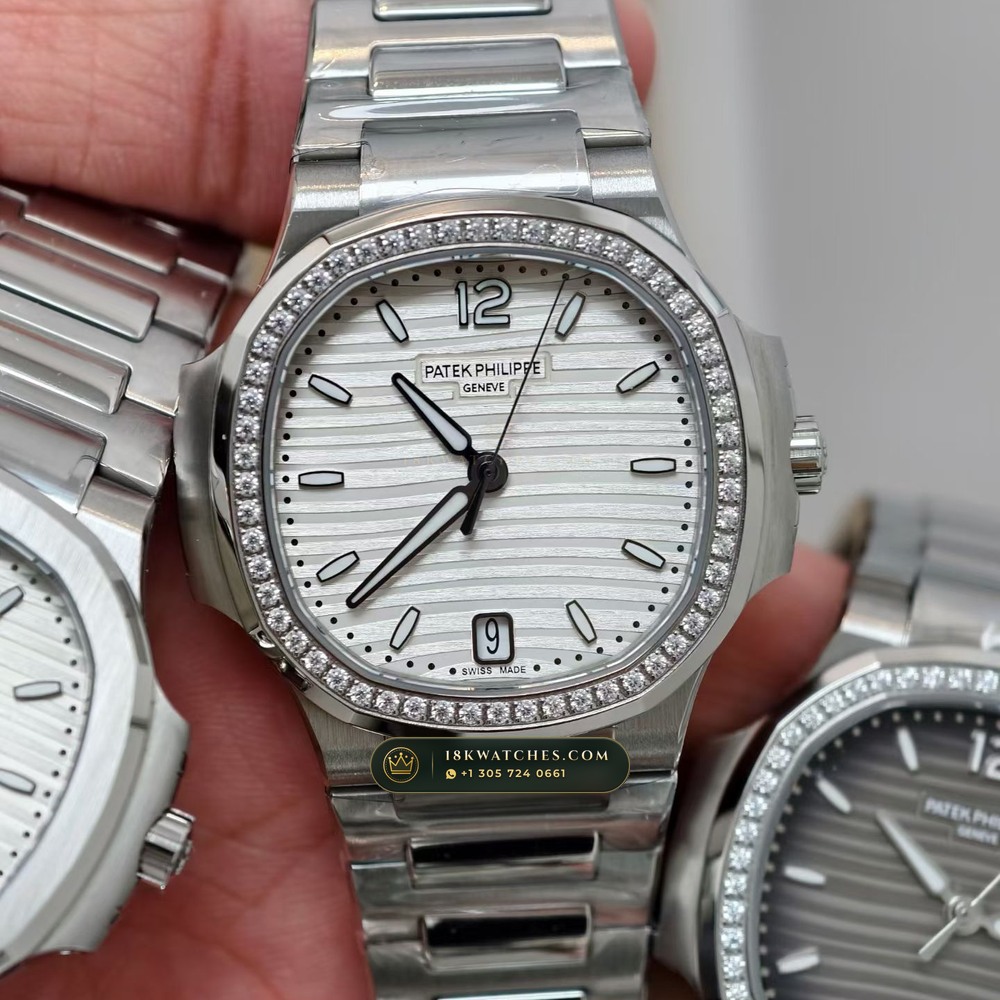 Patek Philippe Nautilus Ladies Automatic 35.2mm Diamond Bezel Ref. 7118/1200A-001 — Studio Gallery Plate III in 904L Stainless Steel Custom Architecture (96.2g Verified Mass, Patek Philippe Cal. 324 S C - 21K Gold Rotor)