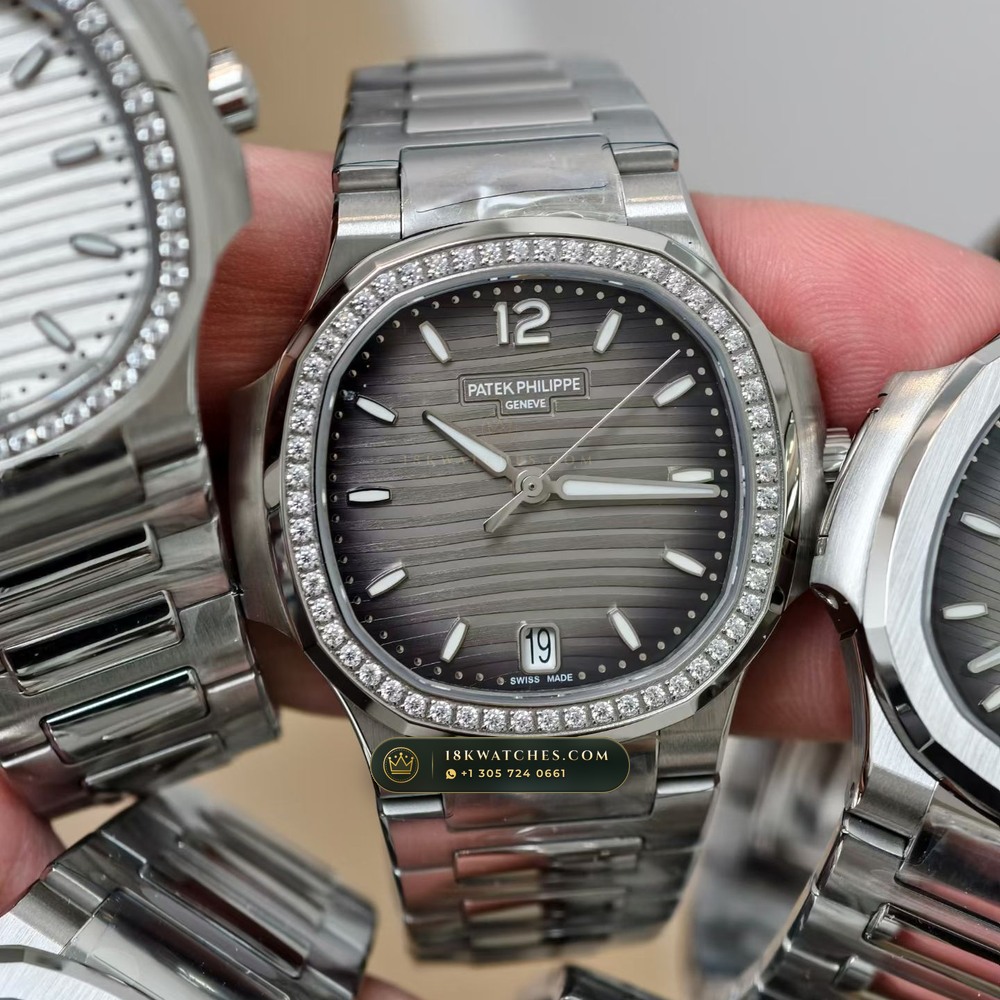 Patek Philippe Nautilus Ladies Automatic 35.2mm Diamond Bezel Ref. 7118/1200A-001 — Studio Gallery Plate IV in 904L Stainless Steel Custom Architecture (96.2g Verified Mass, Patek Philippe Cal. 324 S C - 21K Gold Rotor)