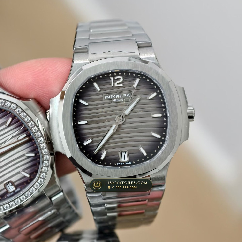 Patek Philippe Nautilus Ladies Automatic 35.2mm Diamond Bezel Ref. 7118/1200A-001 — Studio Gallery Plate V in 904L Stainless Steel Custom Architecture (96.2g Verified Mass, Patek Philippe Cal. 324 S C - 21K Gold Rotor)