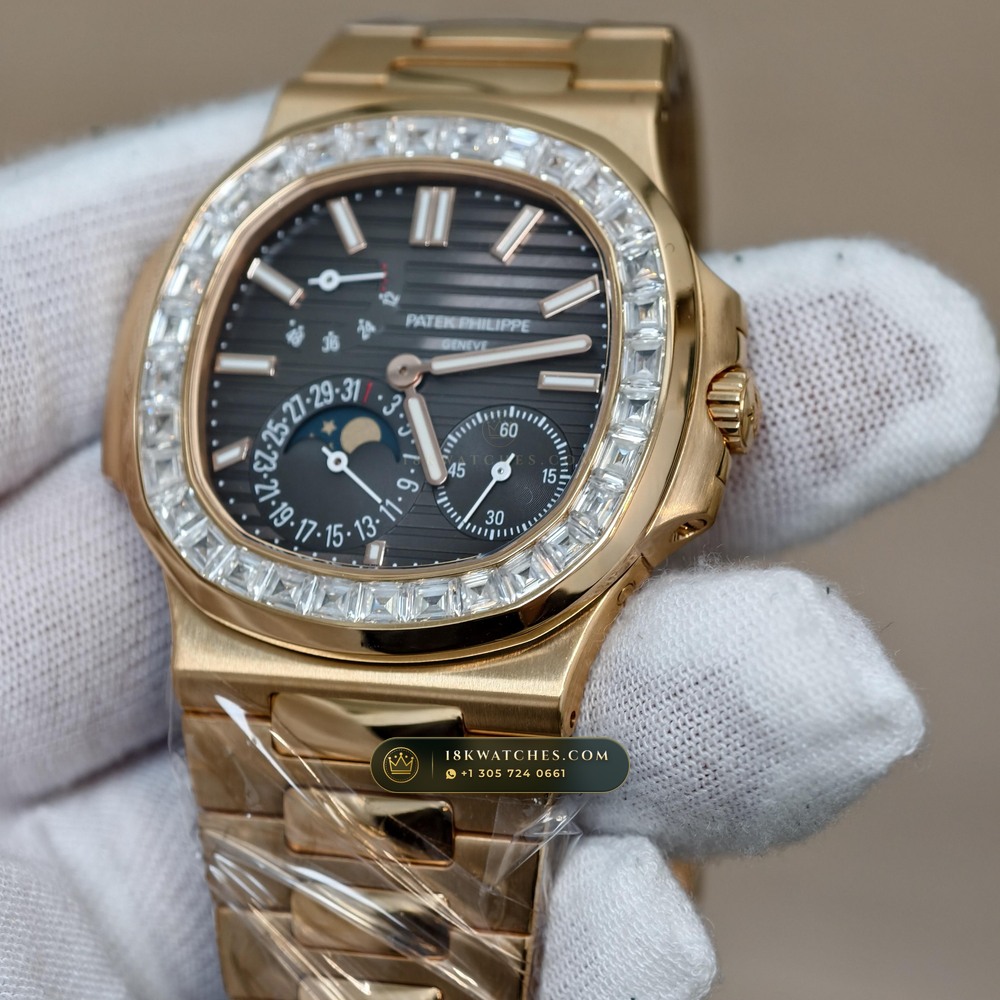 Patek Philippe Nautilus Moonphase & Power Reserve Diamond-Set Bezel 18K Rose Gold Ref. 5712R — Studio Gallery Plate IV in 18K Rose Gold Au750 (106.0g Verified Mass, Patek Philippe Cal. 240 PS IRM C LU - 22K Gold Micro-Rotor)