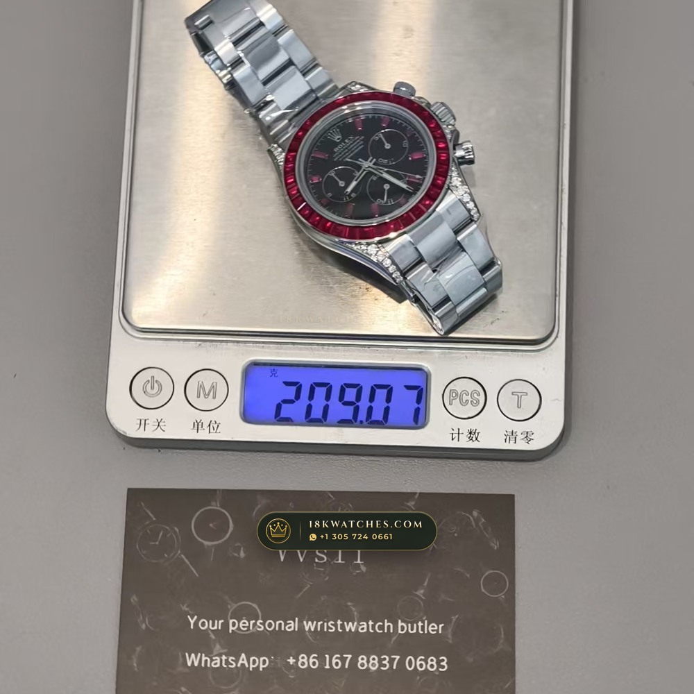 Rolex Cosmograph Daytona Baguette Ruby Bezel 18K White Gold Ref. 126599TRU — Studio Gallery Plate VIII in 18K White Gold Au750 (216.8g Verified Mass, Rolex Manufacture Cal. 4131 - 72h Power Reserve)