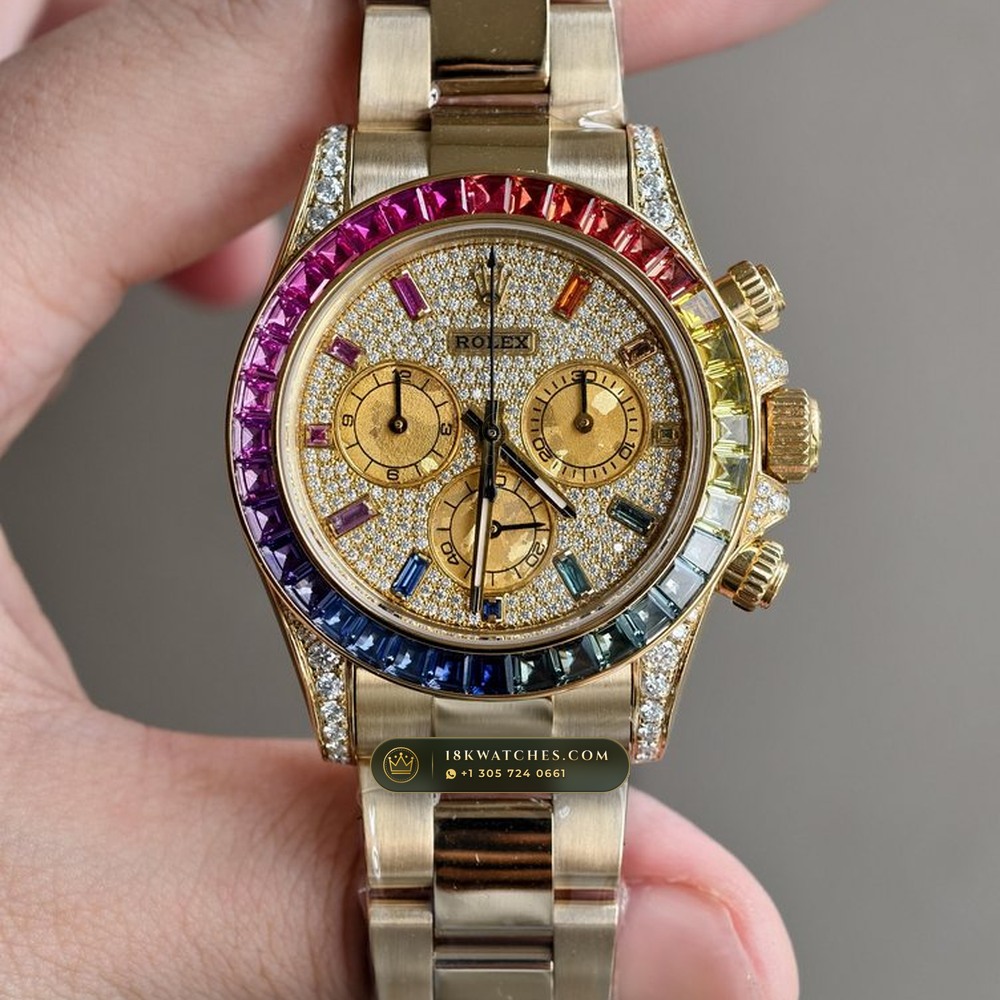Rolex Cosmograph Daytona Rainbow 36 Graduated Sapphires & Pave Dial 18K Yellow Gold Ref. 126598RBOW
