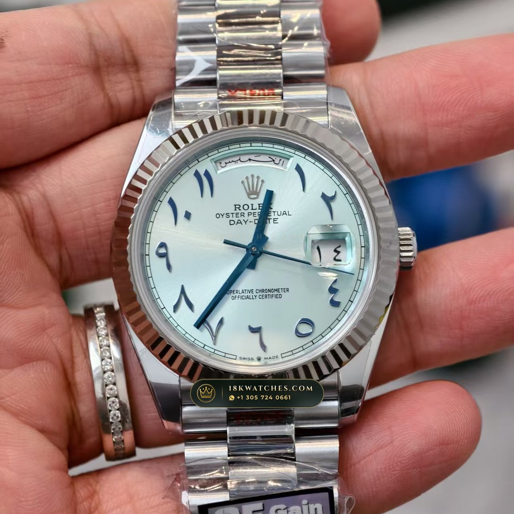 Rolex Day-Date 40 Ice-Blue Eastern Arabic Dial 950 Platinum Ref. 228206