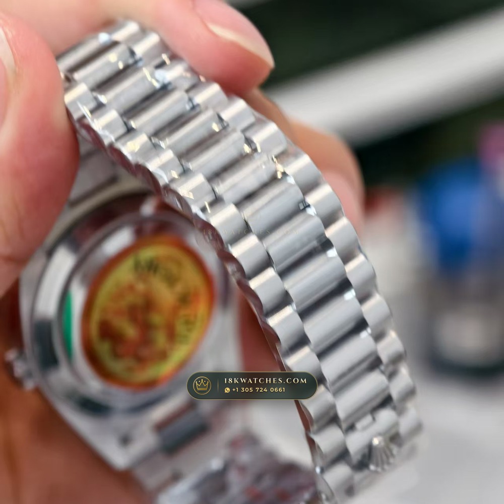 Rolex Day-Date 40 Ice-Blue Eastern Arabic Dial 950 Platinum Ref. 228206 — Studio Gallery Plate V in 950 Platinum Pt950 (280.4g Verified Mass, Rolex Manufacture Cal. 3255 - 70h Power Reserve)