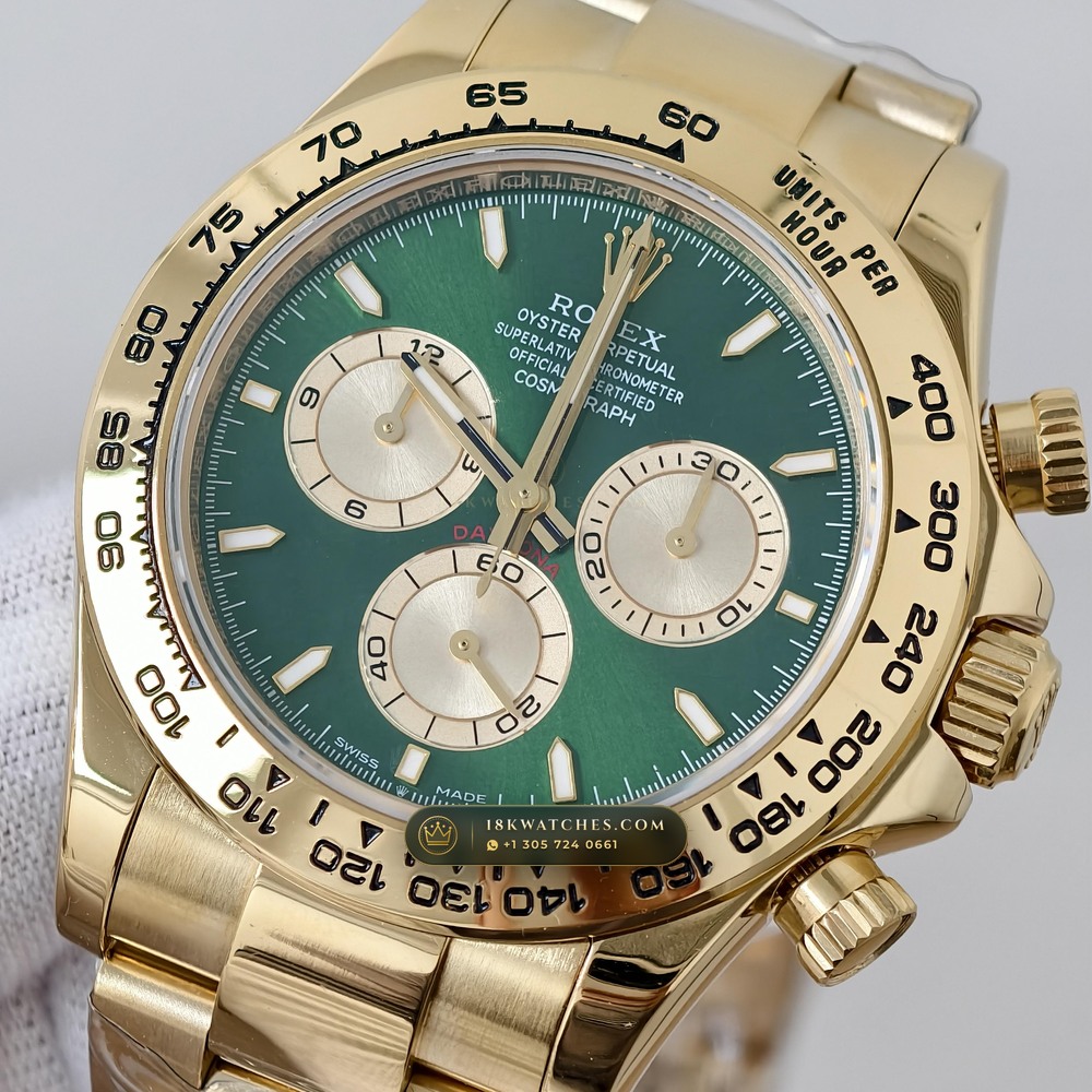 Rolex Cosmograph Daytona John Mayer Emerald Dial 18K Yellow Gold Ref. 126508 — Studio Gallery Plate IV in 18K Yellow Gold Au750 (216.8g Verified Mass, Rolex Manufacture Cal. 4131 - 72h Power Reserve)