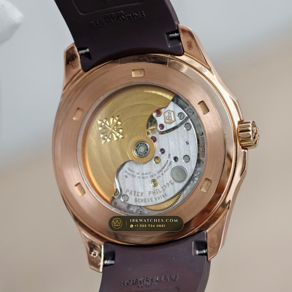 Patek Philippe Aquanaut Extra-Large Self-Winding 18K Rose Gold Sapphire Caseback Spec Ref. 5167R — Studio Gallery Plate V in 18K Rose Gold Au750 (108.2g Verified Mass, Patek Philippe Cal. 324 S C - 21K Gold Rotor)