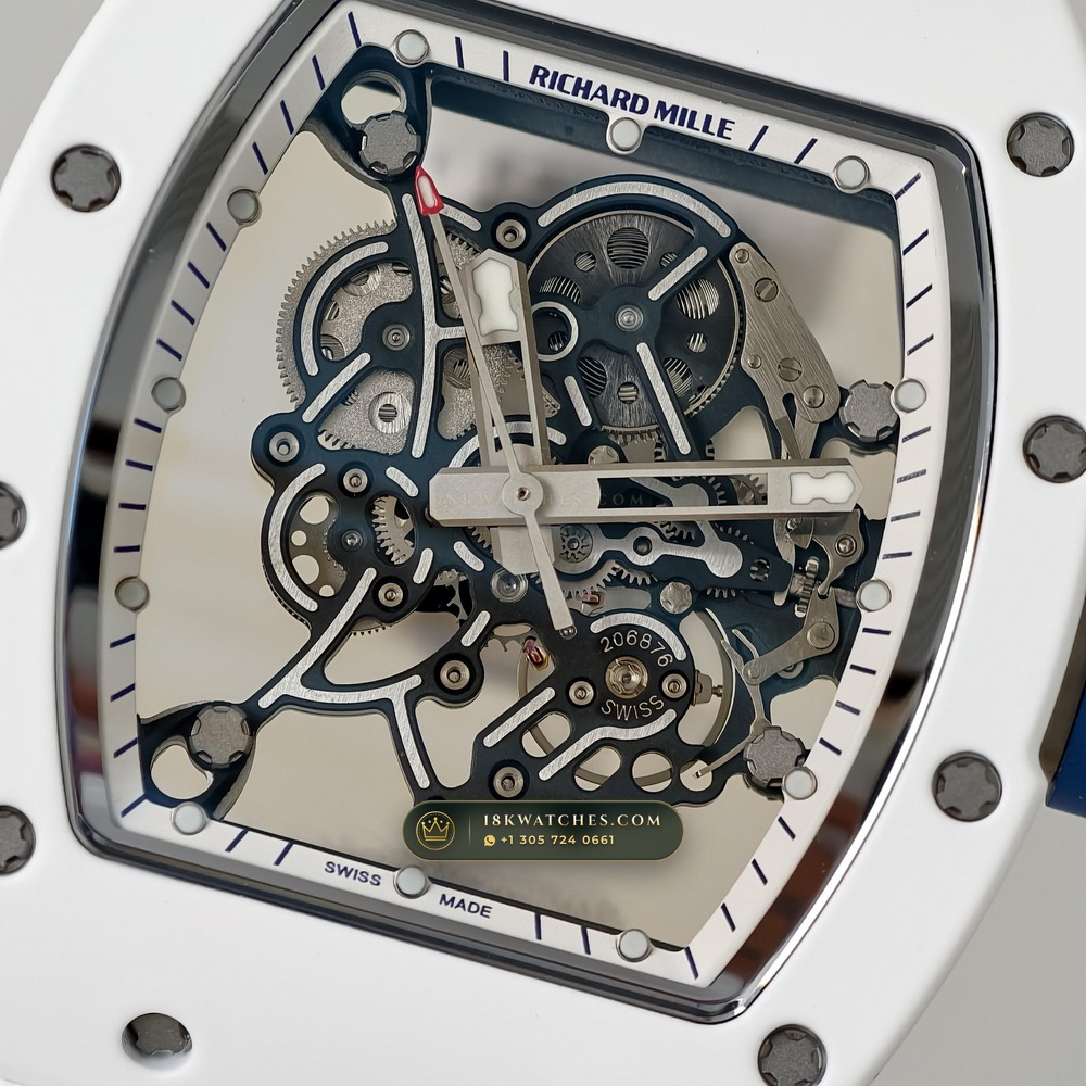 Richard Mille RM 055 Bubba Watson Manual Winding Hand-Chamfered Bevel Spec — Studio Gallery Plate IV in ATZ White Ceramic & Grade 5 Titanium (66.6g Verified Mass, Richard Mille Cal. RMUL2 Grade 5 Titanium Skeleton)