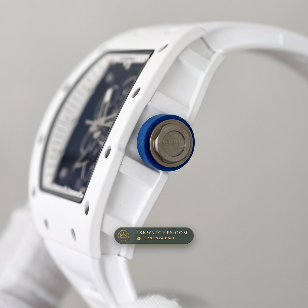 Richard Mille RM 055 Bubba Watson Manual Winding Hand-Chamfered Bevel Spec — Studio Gallery Plate V in ATZ White Ceramic & Grade 5 Titanium (66.6g Verified Mass, Richard Mille Cal. RMUL2 Grade 5 Titanium Skeleton)