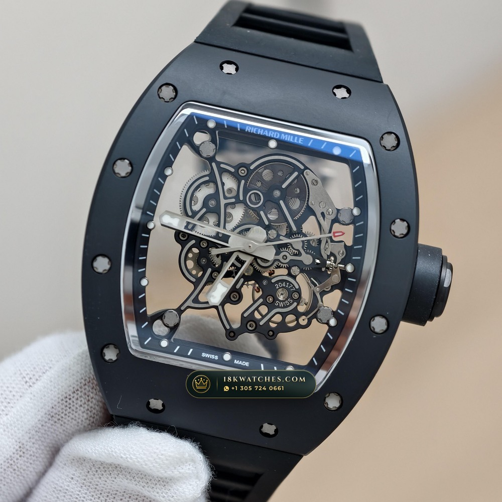 Richard Mille RM 055 Bubba Watson Manual Winding Sapphire Caseback Spec — Studio Gallery Plate II in ATZ White Ceramic & Grade 5 Titanium (66.3g Verified Mass, Richard Mille Cal. RMUL2 Grade 5 Titanium Skeleton)