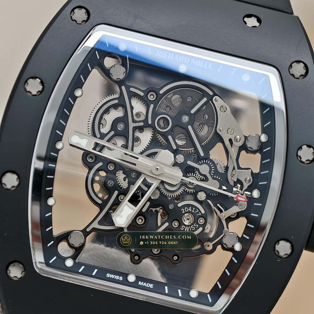 Richard Mille RM 055 Bubba Watson Manual Winding Sapphire Caseback Spec — Studio Gallery Plate IV in ATZ White Ceramic & Grade 5 Titanium (66.3g Verified Mass, Richard Mille Cal. RMUL2 Grade 5 Titanium Skeleton)